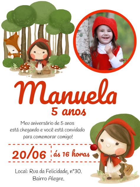 Edite Grátis Online convite de Chapeuzinho vermelho .